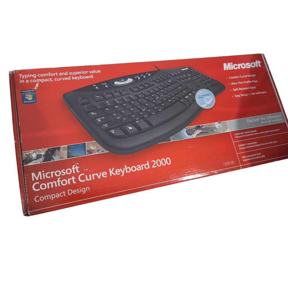 SEALED Microsoft Comfort Curve 2000 Keyboard Wired USB Ergonomic Compact Design